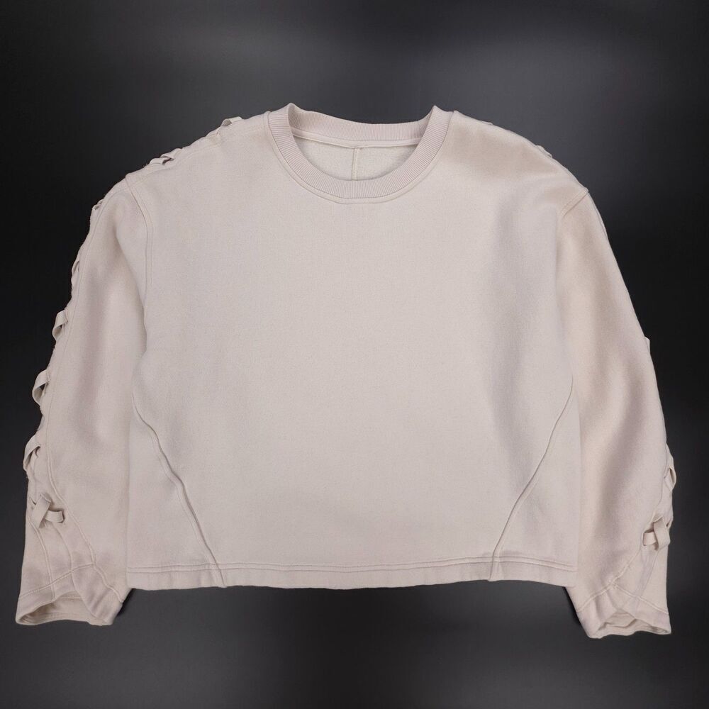 LULULEMON Braided Sleeve Pullover White Opal Fleece Sweatshirt Athleisure Lounge
